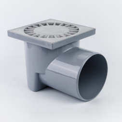 Точковий душовий трап TH-150-110.02 З пластиковими решіткою розміром 150х150 мм, з горизонтальним випуском DN100 та гідрозатвором