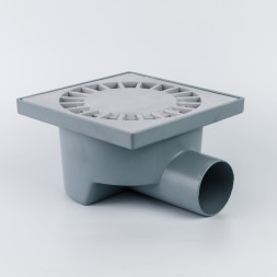 Точковий душовий трап TH-150-50.02 З пластиковими решіткою розміром 150х150 мм, з горизонтальним випуском DN50 та гідрозатвором